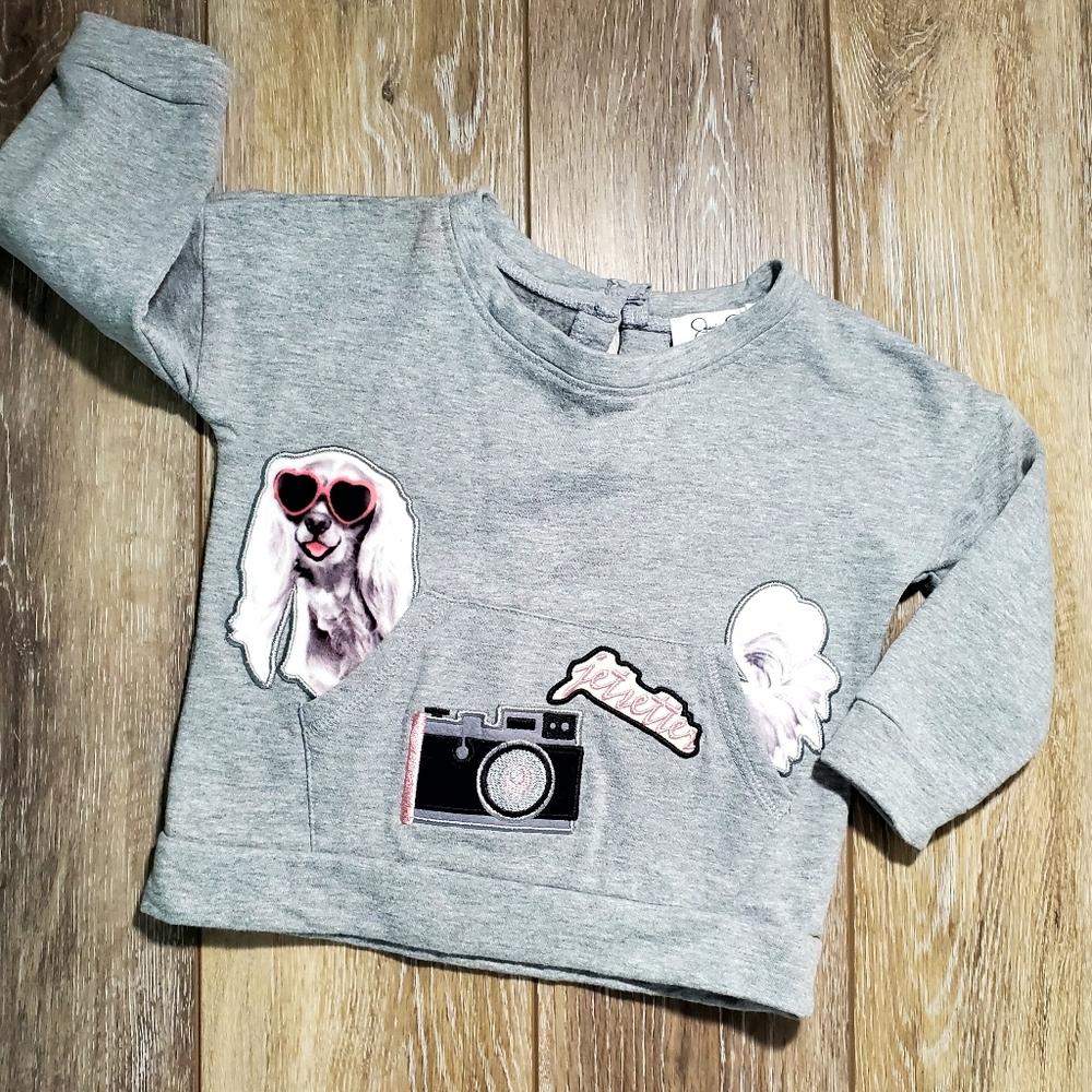 Jessica Simpson Gray Kids Sweatshirt with Fun Dog And Camera Patches Size 2T